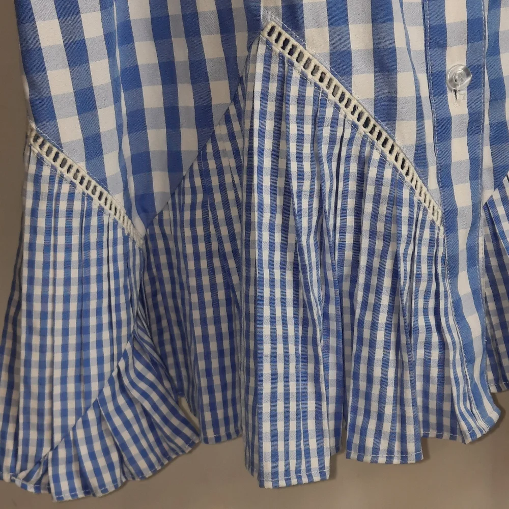 THAKOON Gingham Cotton Mini Dress Cottage Girly Prep Feminine Blue White Check S - Picture 4 of 7